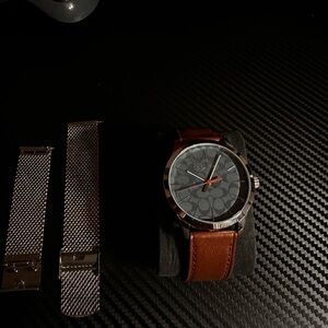 Coach Brown Leather Watch with Silver Mesh Bands